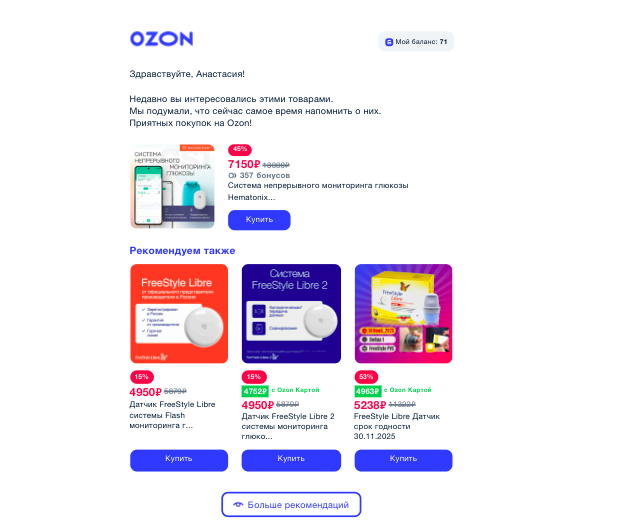 Подборка со скидками в email-рассылке — на основе того, что пользователь уже искал